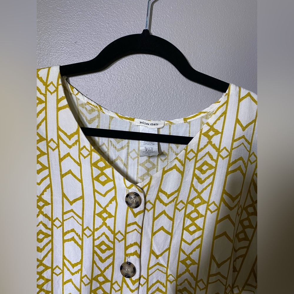 Chic Yellow Patterned Button Down Shirt - image 8